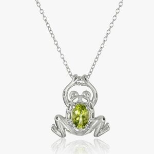 Sterling silver Frog necklace Peridot Color Stone